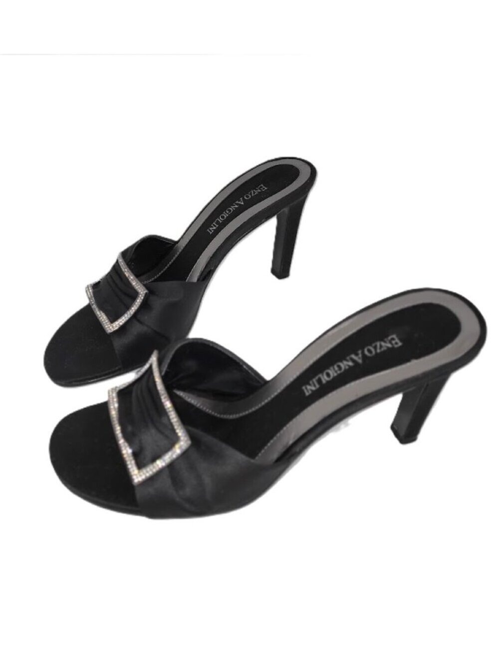 Enzo Angiolini Eamoria Black Fabric Heeled Slide w/Rhinestones Womens Shoes SZ 6